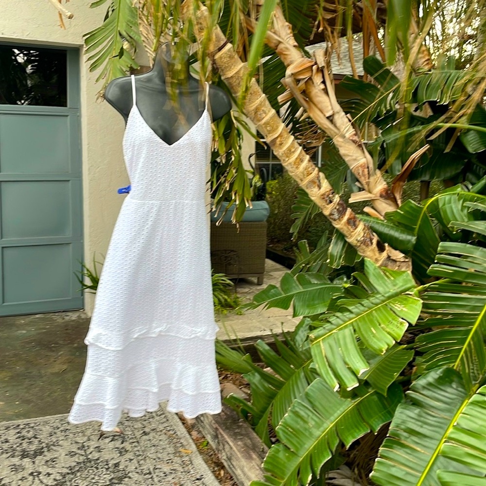 Lace eyelet slip style dress with ruffled skirt